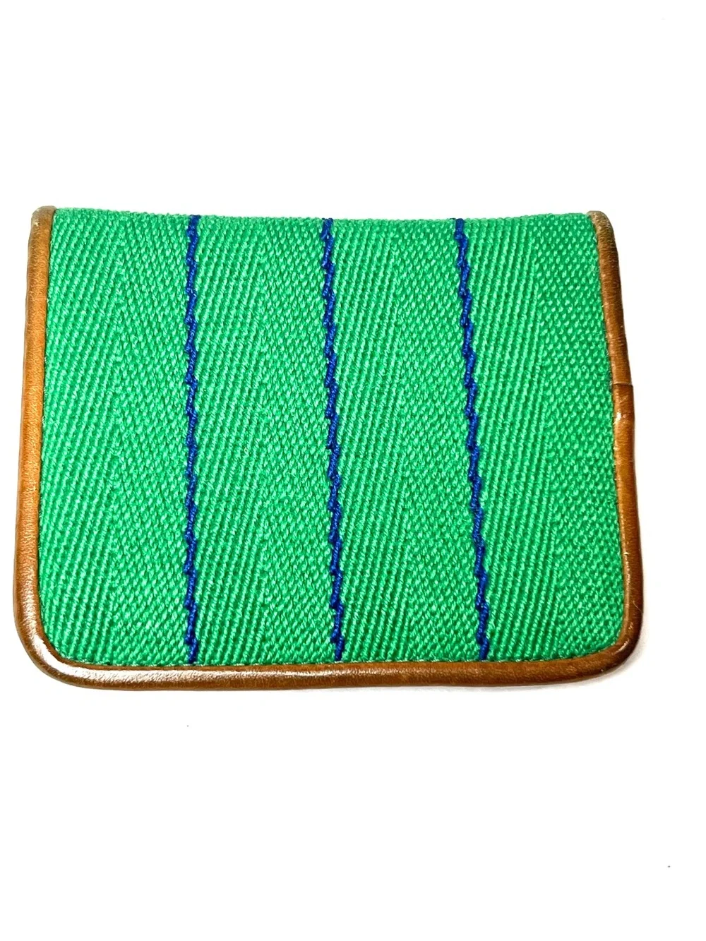 Lacoste Green and Blue Card Holder with Brown Trim